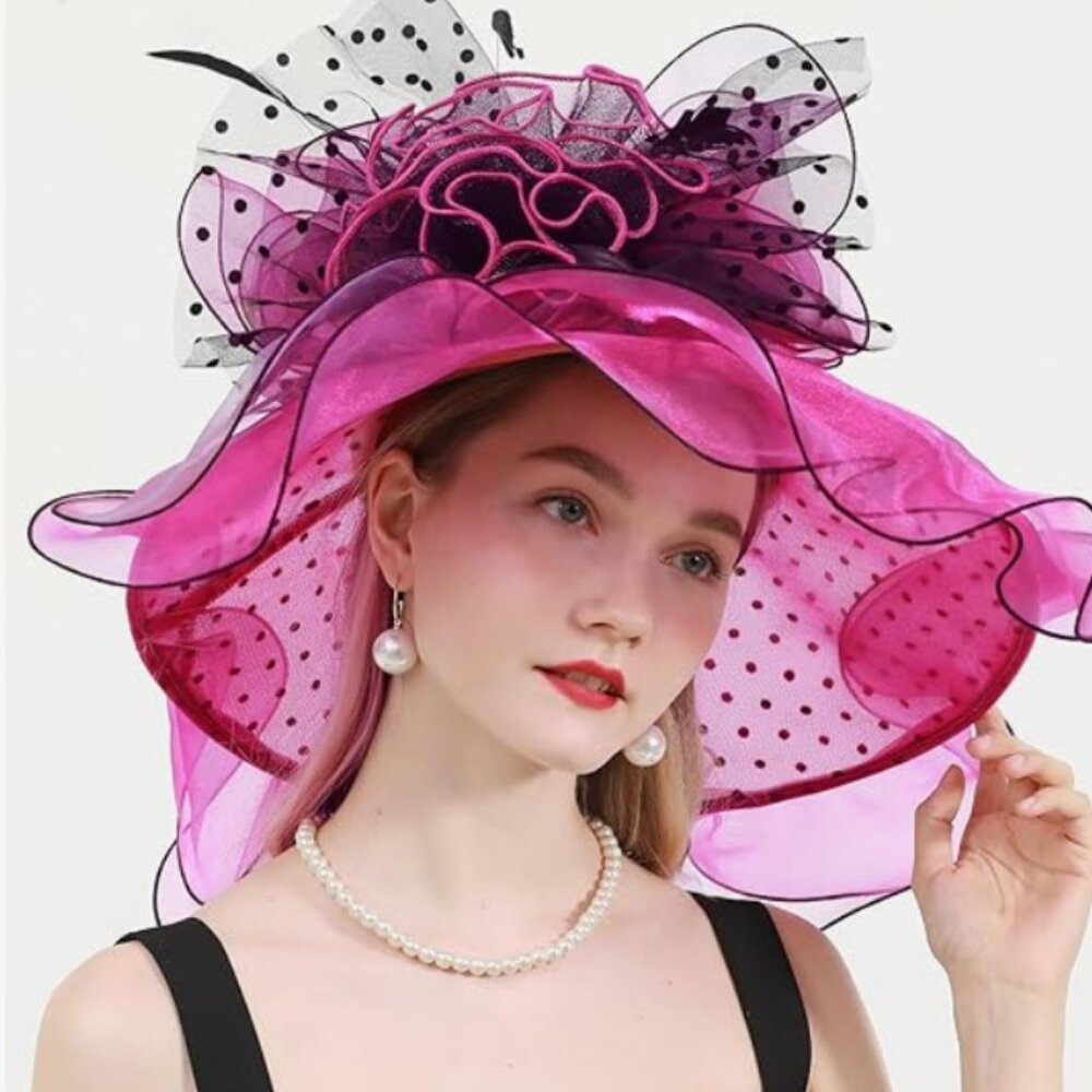 Kentucky Derby Church Dress Hat for Women Pink Fuchsia Line